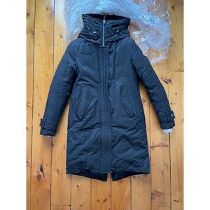 Mackage Down Parka 3/4 Length Coat w/ Leather & Wool Accents. |.Black |  Size M